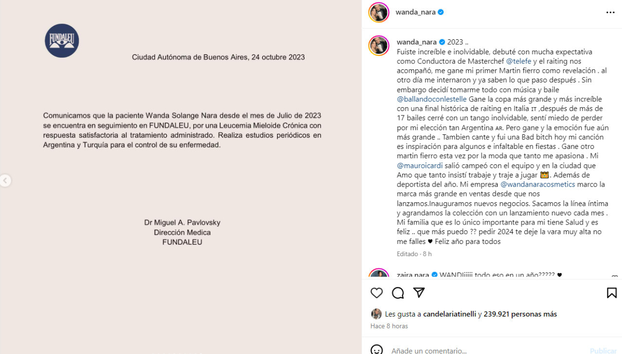 El balance de Wanda Nara. Foto: Instagram.