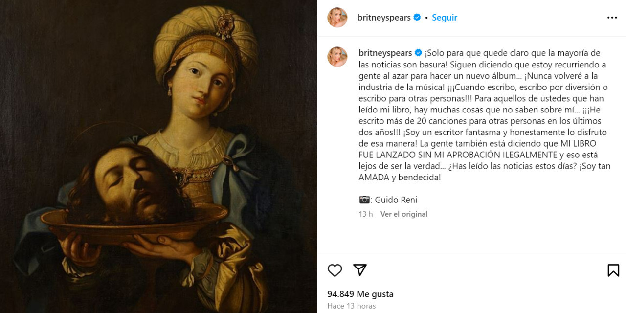El descargo de Britney Spears. Foto: Instagram.