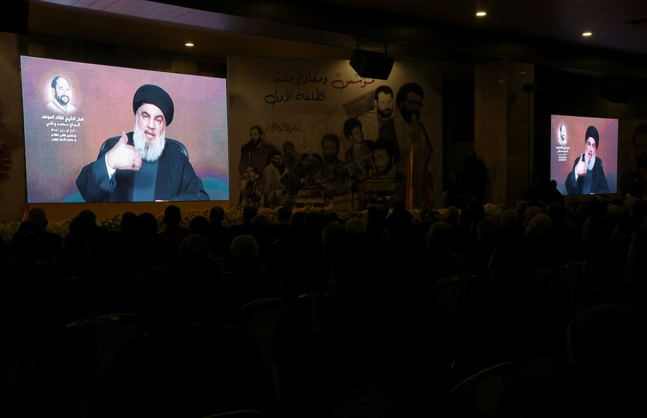 Conferencia de Hassan Nasrallah, líder de Hezbollah. Foto: Reuters.
