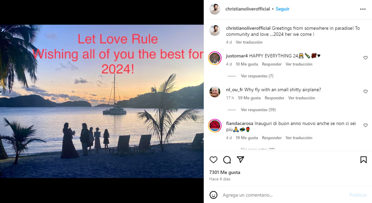 El último posteo de Christian Oliver en sus redes sociales. Foto: Instagram.