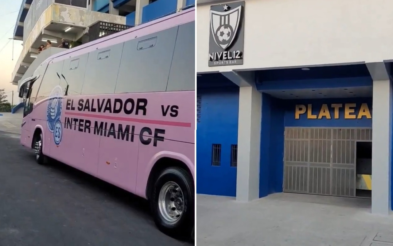 El micro de Inter Miami y el estadio del encuentro. Fotos: captura de video