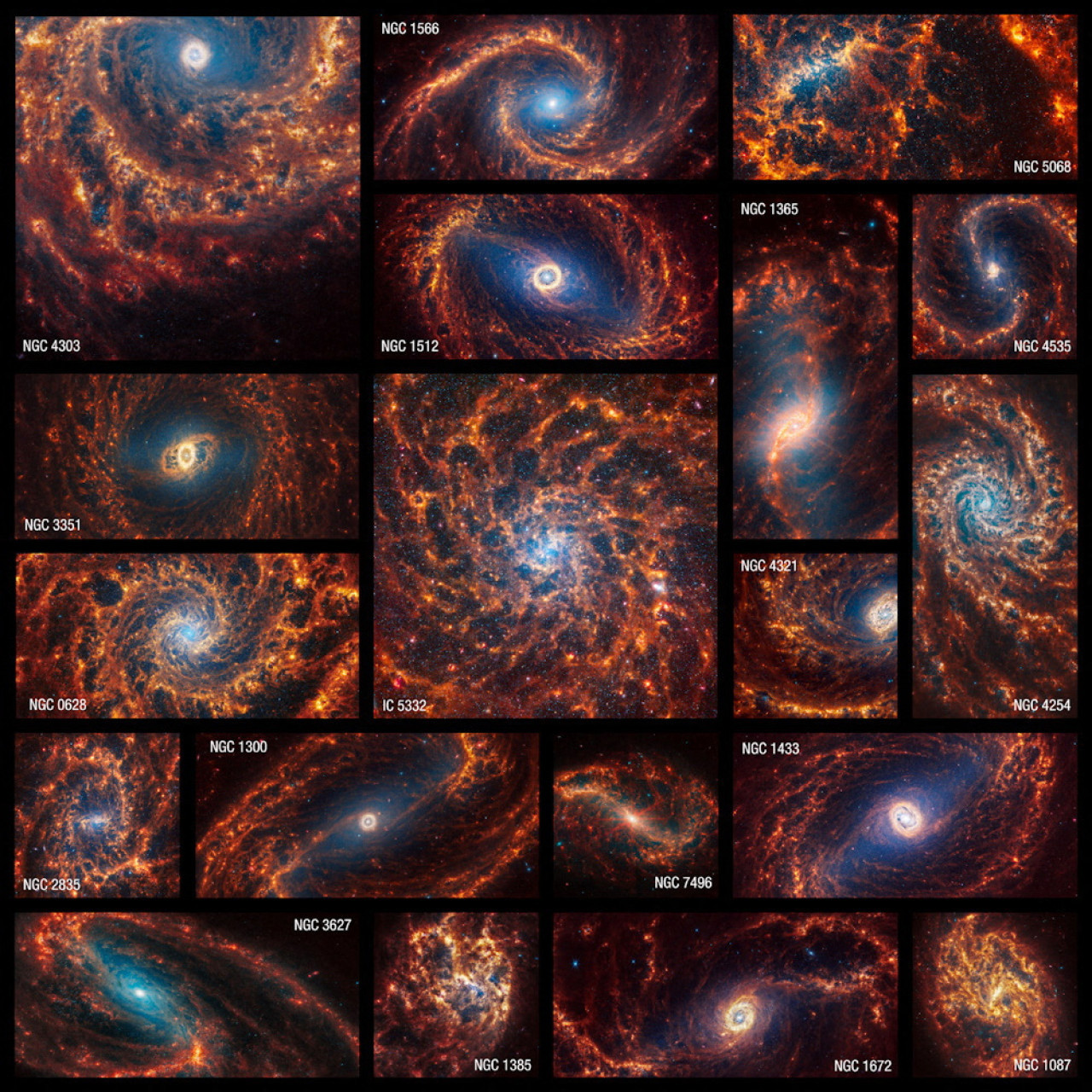 La colección de las 19 galaxias espirales, capturadas desde el Telescopio James Webb. Foto: Reuters.