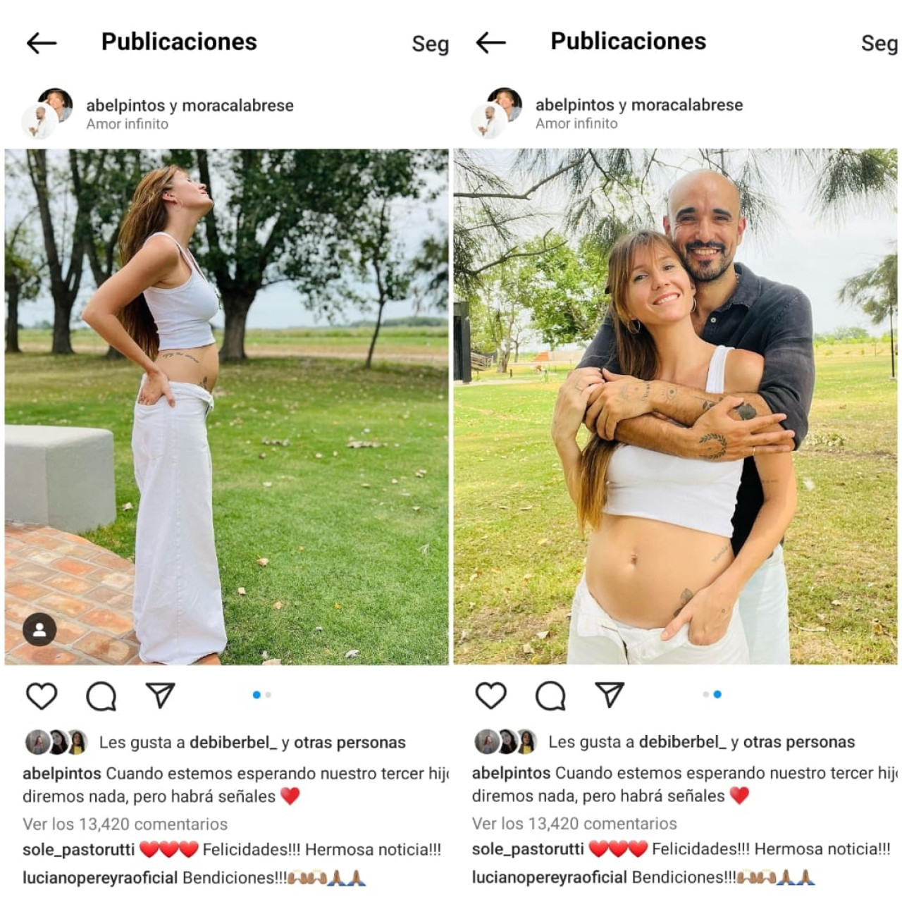 Abel Pintos y Mora Calabrese serán padres nuevamente. Foto: Instagram.