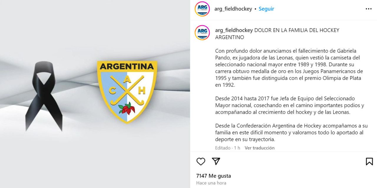 Despedida de la Confederación Argentina de Hockey. Foto: Instagram.