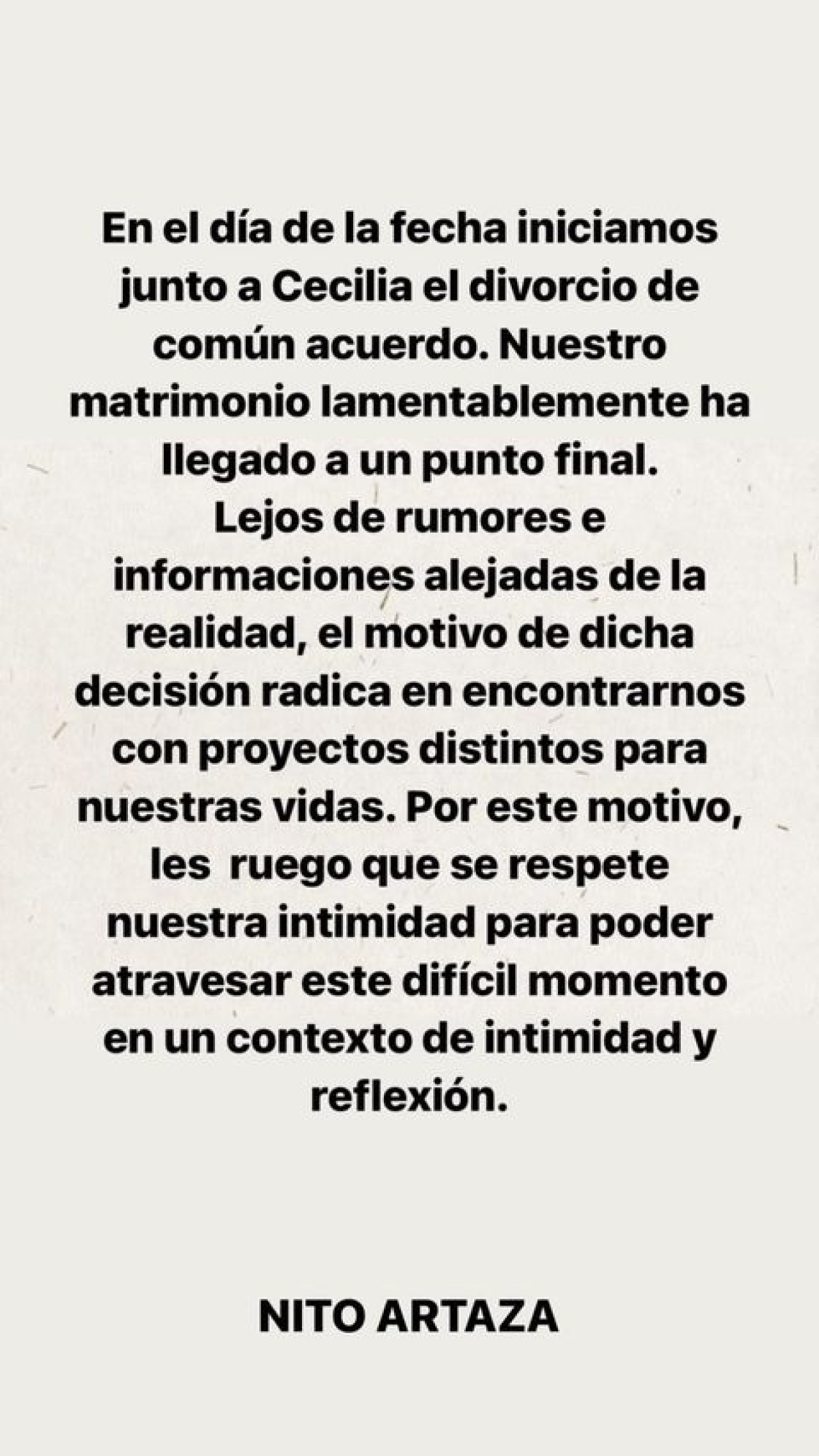 El posteo de Nito Artaza. Foto: Instagram @artazanito