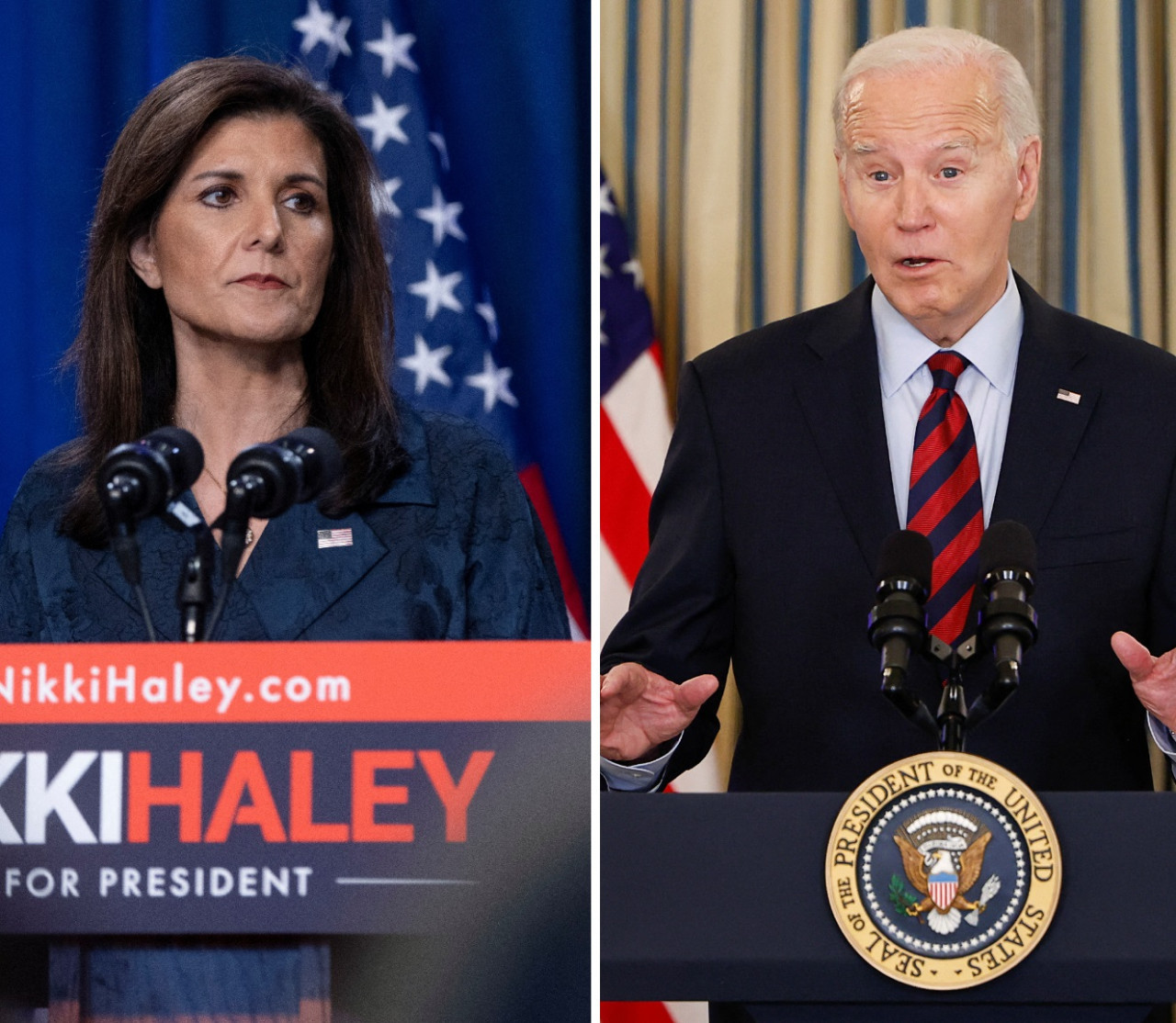 Nikki Haley y Joe Biden, EEUU. Fotos: Reuters