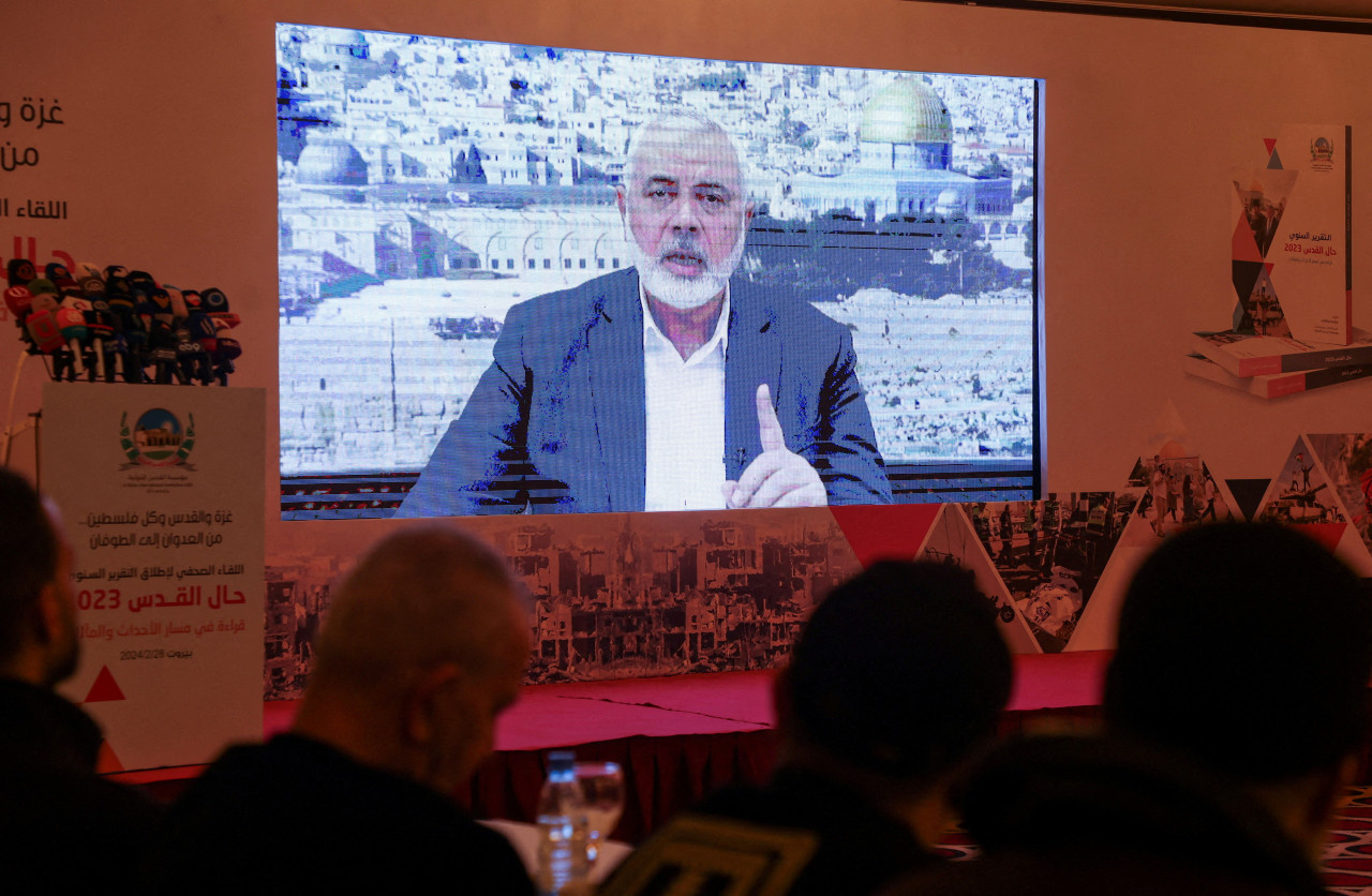 Mensaje del líder de Hamás, Ismail Haniyeh. Foto: Reuters