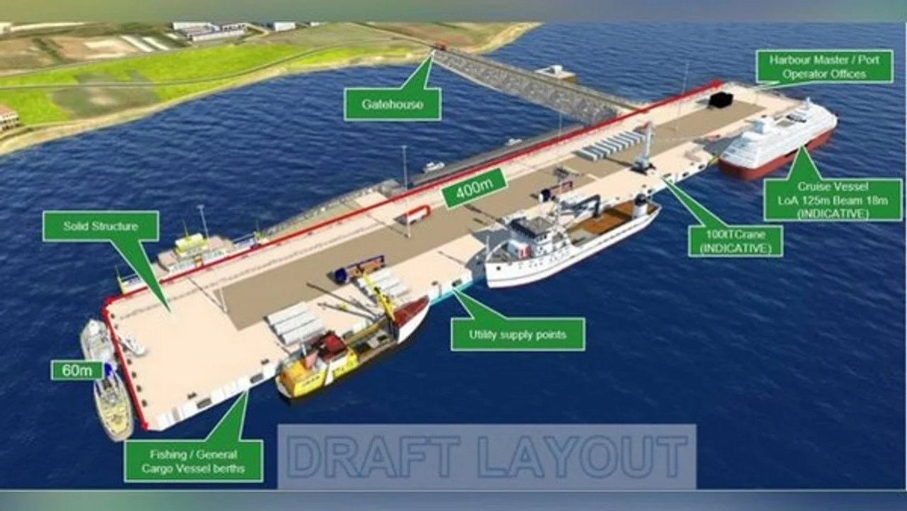 El diseño del nuevo puerto en Malvinas. Foto: NA