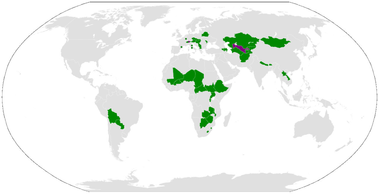 Mapa de países sin salida al mar. Foto: Wikipedia.