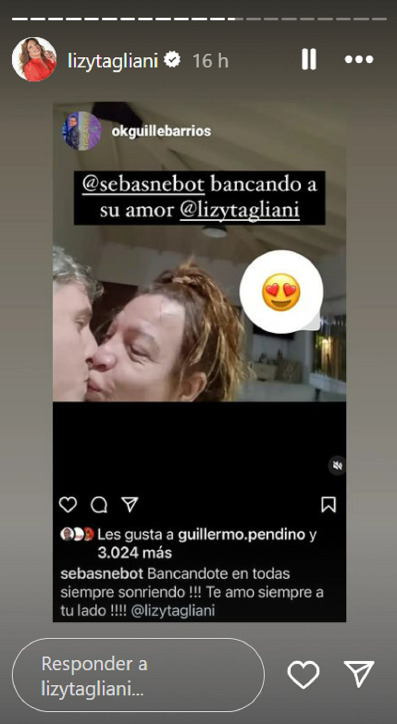 Sebastián Nebot bancando a Lizy Tagliani. Foto: Instagram.